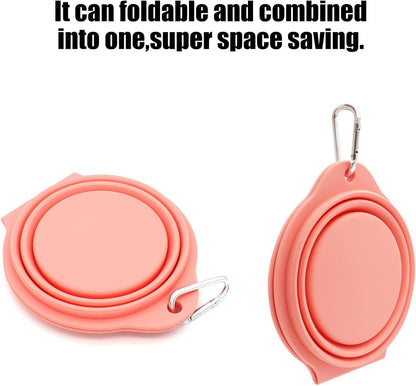 Collapsible Dog Bowls,Integrated Molding Dog Double Bowl No Plastic Rim 2 in 1 Foldable Pet Food & Water Bowl Cat Feeder Dish for Walking,Hiking,Camping (Coral Pink)