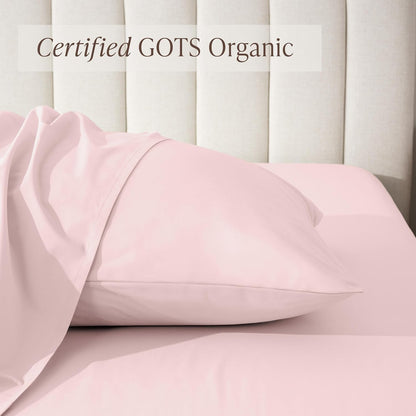 100% Organic Cotton Standard/Queen Pillowcase Set - Crisp Percale Weave - Pillowcases 2 Pack - Lightweight & Breathable (Standard Pillowcase Set of 2, Dusty Pink)