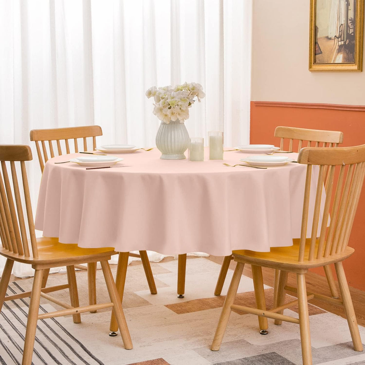 Round Tablecloth, Waterproof & Stain Resistant Table Cloth Wrinkle Free Fabric Washable 210GSM Polyester Table Cover for Spring/Party/Outdoor - 120 inch,Pink