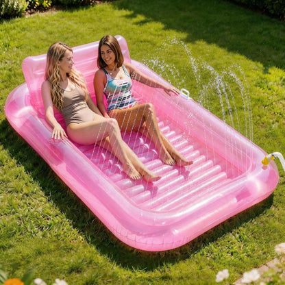 Inflatable Tanning Pool Lounger Float with Sprinkler, Blow Up Tanning Bed