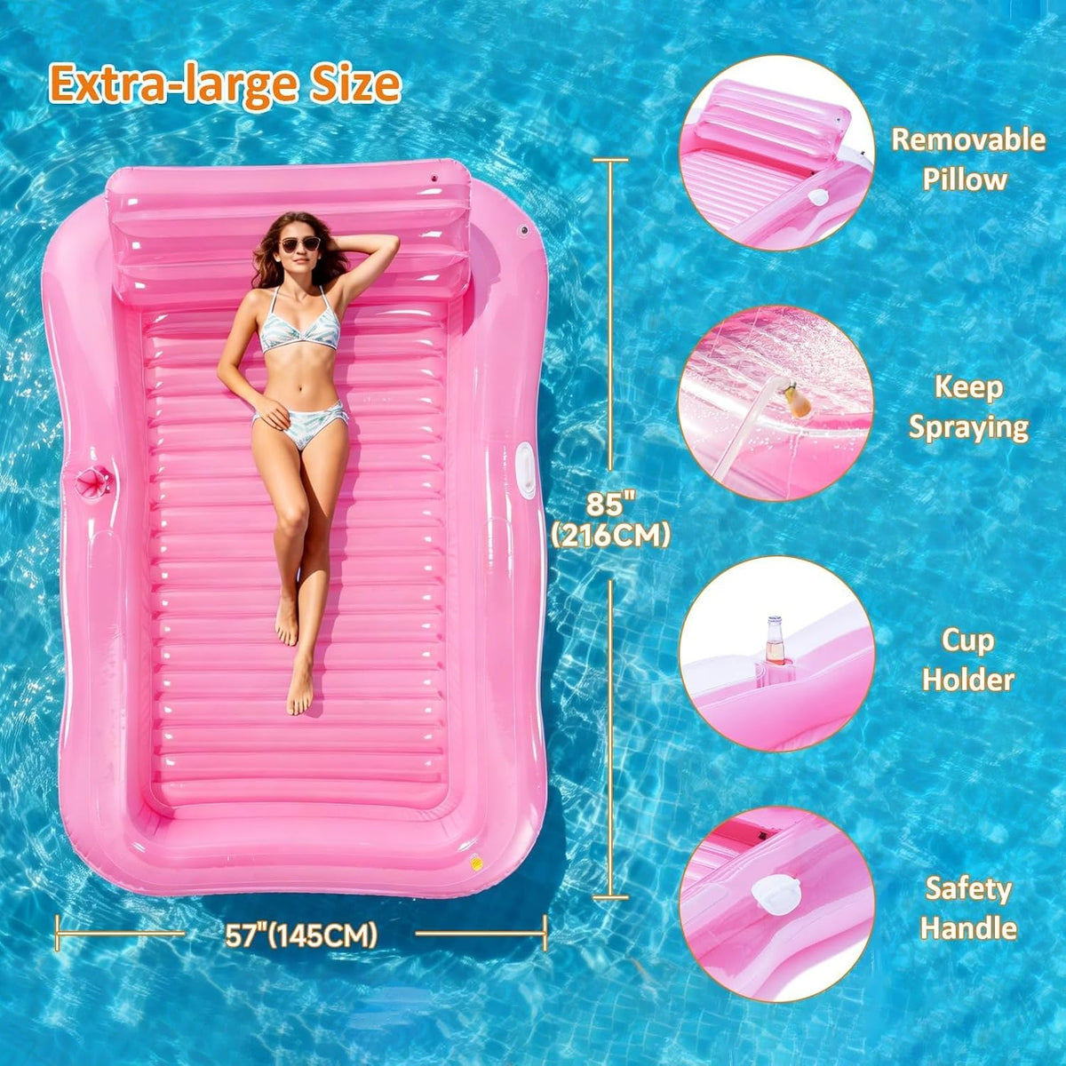 Inflatable Tanning Pool Lounger Float with Sprinkler, Blow Up Tanning Bed