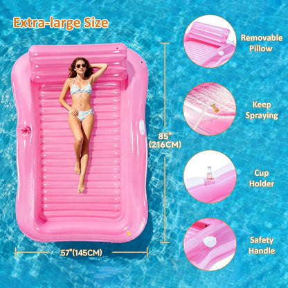 Inflatable Tanning Pool Lounger Float with Sprinkler, Blow Up Tanning Bed