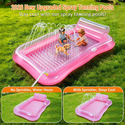 Inflatable Tanning Pool Lounger Float with Sprinkler, Blow Up Tanning Bed