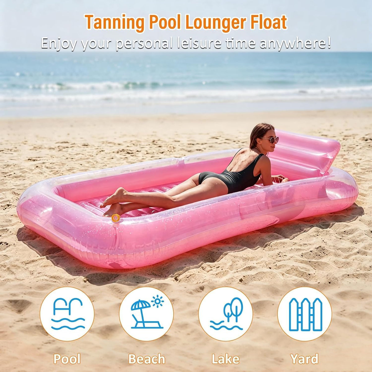 Inflatable Tanning Pool Lounger Float with Sprinkler, Blow Up Tanning Bed