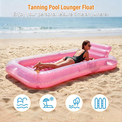 Inflatable Tanning Pool Lounger Float with Sprinkler, Blow Up Tanning Bed
