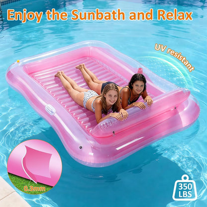 Inflatable Tanning Pool Lounger Float with Sprinkler, Blow Up Tanning Bed