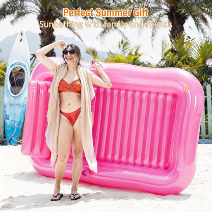 Inflatable Tanning Pool Lounger Float with Sprinkler, Blow Up Tanning Bed