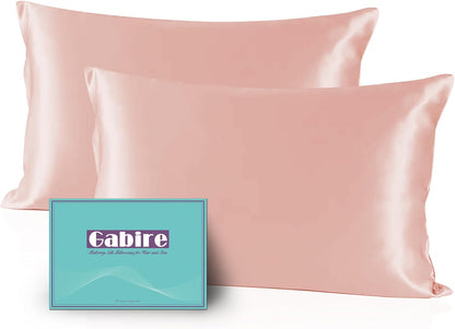 Gabire Set of 2, Both Sides Real Silk Pillowcase for Hair and Skin Prevent Acne Organic Silk Pillow Cases 2 Pack with Hidden Zipper, Coral Pink, Standard (20"×26")