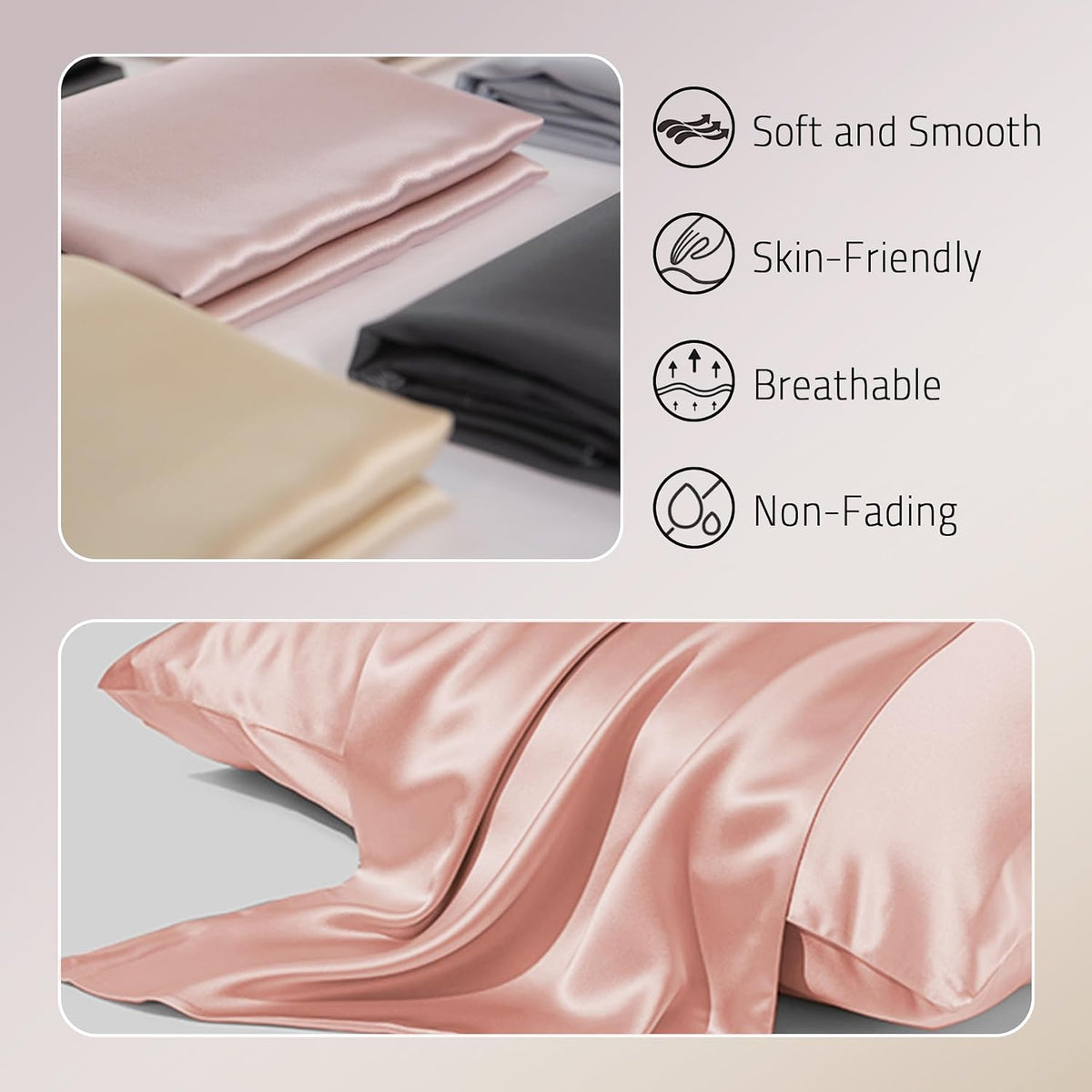 Gabire Set of 2, Both Sides Real Silk Pillowcase for Hair and Skin Prevent Acne Organic Silk Pillow Cases 2 Pack with Hidden Zipper, Coral Pink, Standard (20"×26")