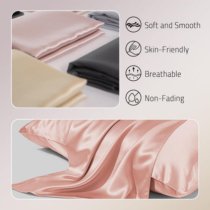 Gabire Set of 2, Both Sides Real Silk Pillowcase for Hair and Skin Prevent Acne Organic Silk Pillow Cases 2 Pack with Hidden Zipper, Coral Pink, Standard (20"×26")