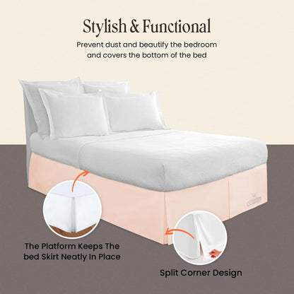 9 inch Drop Bed Skirt Full Size - Platform Style with Secure Fit, Classic Tailored Look, Elegant Pleated Style Dust Ruffle, Split Corners, Wrinkle Resistant Microfiber - Peach