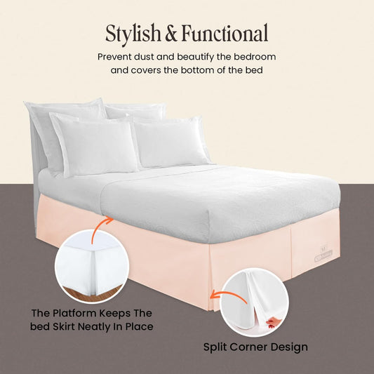 9 inch Drop Bed Skirt Full Size - Platform Style with Secure Fit, Classic Tailored Look, Elegant Pleated Style Dust Ruffle, Split Corners, Wrinkle Resistant Microfiber - Peach