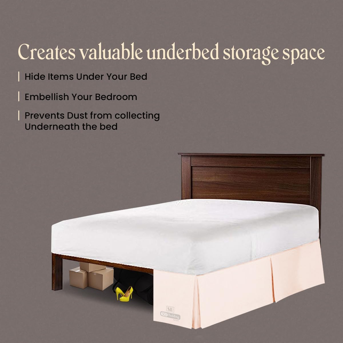 9 inch Drop Bed Skirt Full Size - Platform Style with Secure Fit, Classic Tailored Look, Elegant Pleated Style Dust Ruffle, Split Corners, Wrinkle Resistant Microfiber - Peach