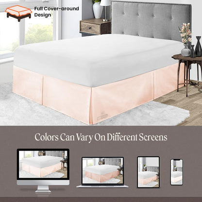 9 inch Drop Bed Skirt Full Size - Platform Style with Secure Fit, Classic Tailored Look, Elegant Pleated Style Dust Ruffle, Split Corners, Wrinkle Resistant Microfiber - Peach