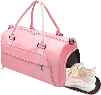 Small Gym Bag for Men & Women with Shoes & Wet Compartment Waterproof Duffle Bag for Travel Sports Workout Overnight Weekender(17.7'',Pink)