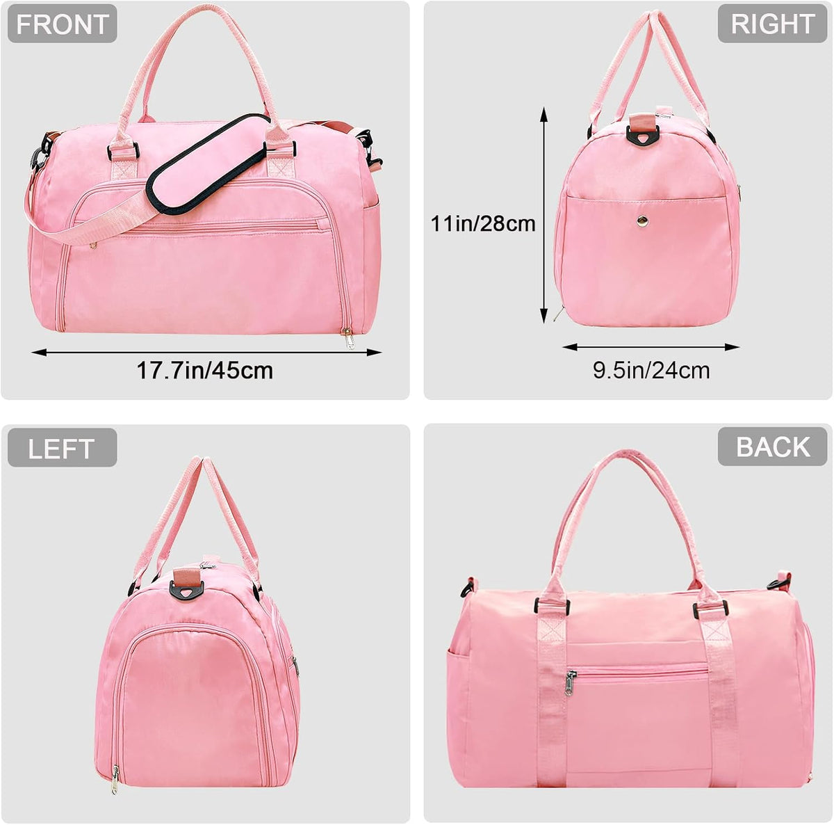 Small Gym Bag for Men & Women with Shoes & Wet Compartment Waterproof Duffle Bag for Travel Sports Workout Overnight Weekender(17.7'',Pink)