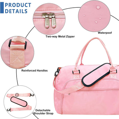 Small Gym Bag for Men & Women with Shoes & Wet Compartment Waterproof Duffle Bag for Travel Sports Workout Overnight Weekender(17.7'',Pink)