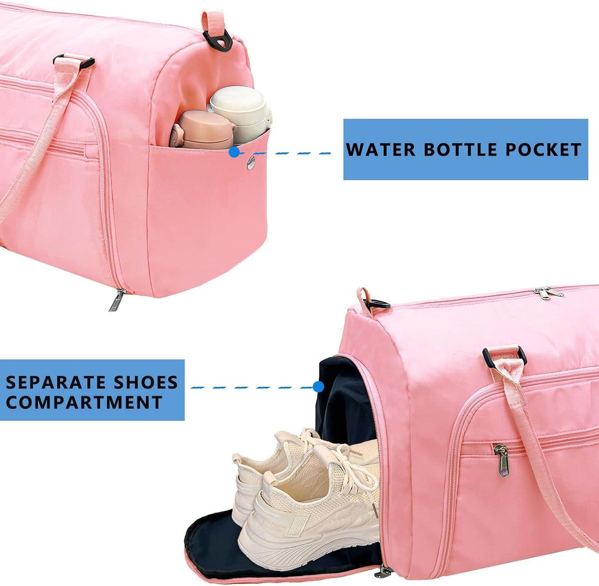 Small Gym Bag for Men & Women with Shoes & Wet Compartment Waterproof Duffle Bag for Travel Sports Workout Overnight Weekender(17.7'',Pink)