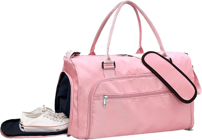 Small Gym Bag for Men & Women with Shoes & Wet Compartment Waterproof Duffle Bag for Travel Sports Workout Overnight Weekender(17.7'',Pink)