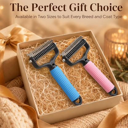 2PCS Pet Pro Grooming Tool, Dematting Comb for Dogs and Cats, Double Sided Undercoat Rake Pet Brush with 17 Teeth, Removes Tangles Knots and Loose Fur (Blue+Pink, Large)