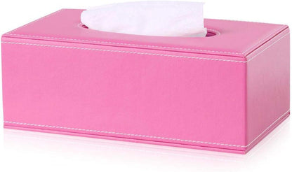 Decorative Napkin Box Faux Leather Rectangular Tissue Box Cover (Pink L)