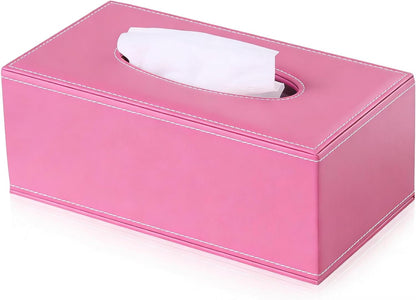 Decorative Napkin Box Faux Leather Rectangular Tissue Box Cover (Pink L)