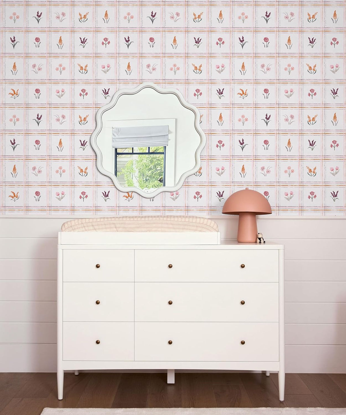 Pink Peel and Stick Wallpaper Boho Floral Wallpaper Farmhouse Plaid Contact Paper for Girl Bedroom Bathroom Wildflower Removable self Adhesive Wall Paper for Waterproof Vinyl 17.3"×78.7"