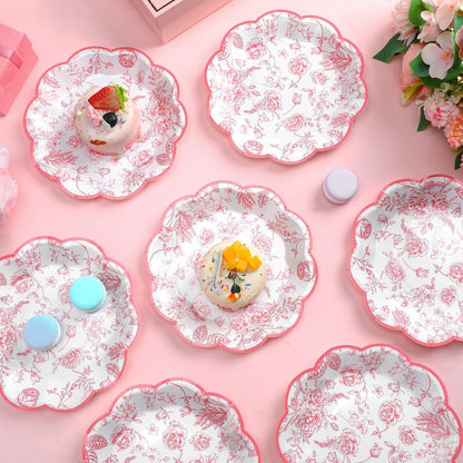 100 Pcs 7" Pink Floral Paper Plates Disposable Dessert Plates