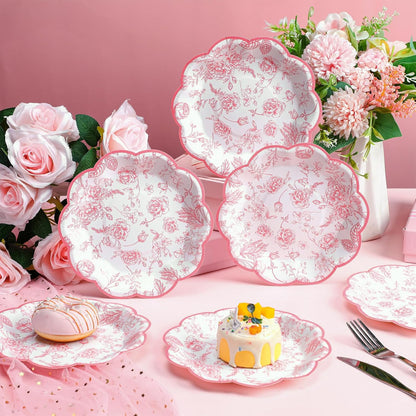 100 Pcs 7" Pink Floral Paper Plates Disposable Dessert Plates