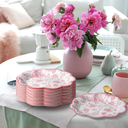 100 Pcs 7" Pink Floral Paper Plates Disposable Dessert Plates