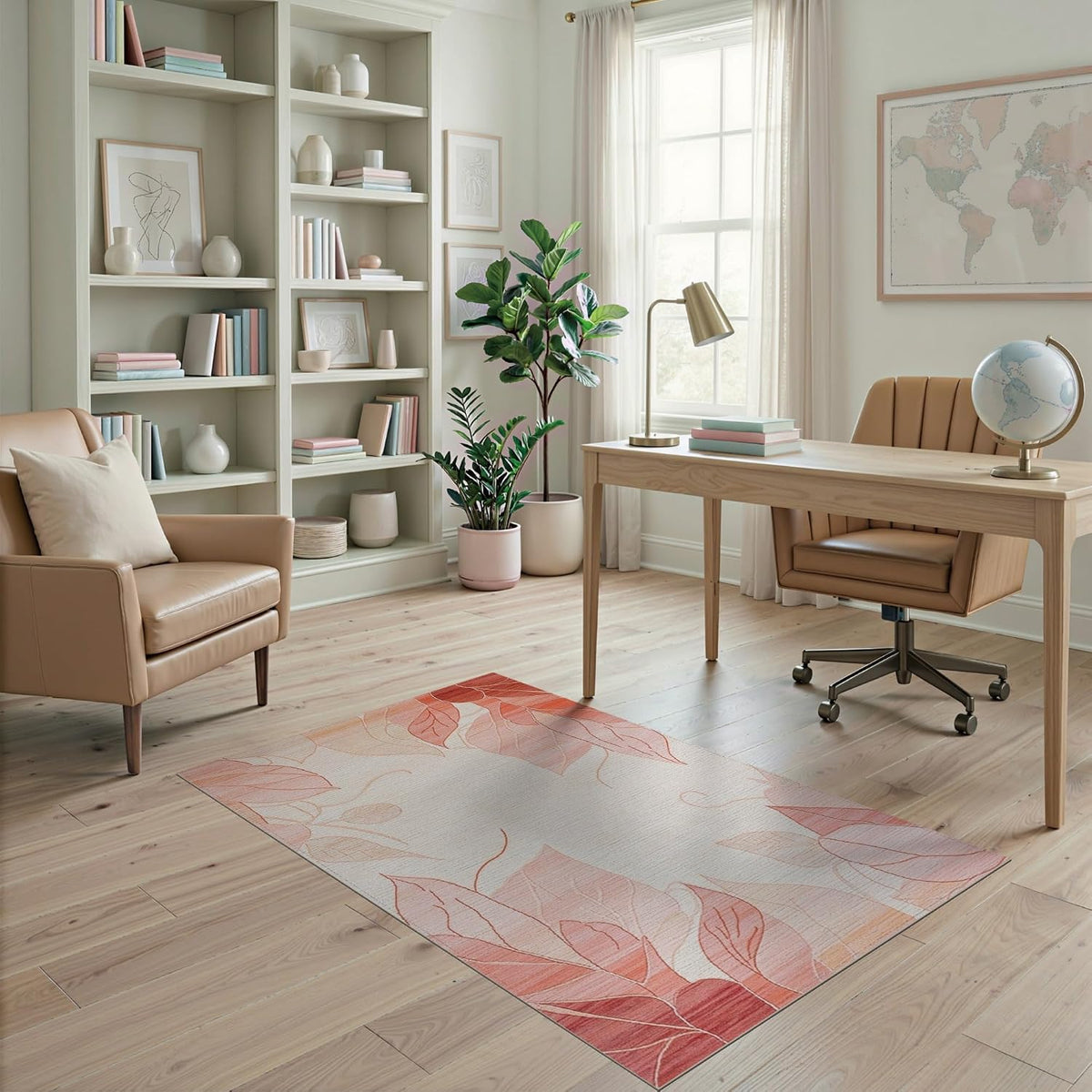 4'x6' Rose and Blush Floral Motif Ombre Washable Area Rug