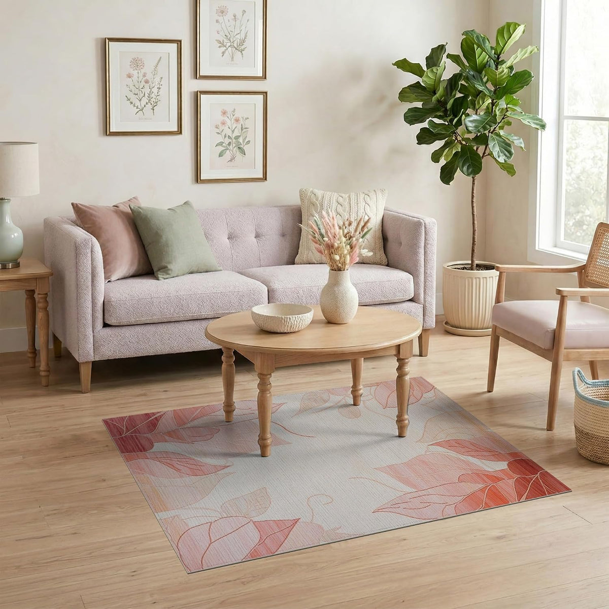 4'x6' Rose and Blush Floral Motif Ombre Washable Area Rug