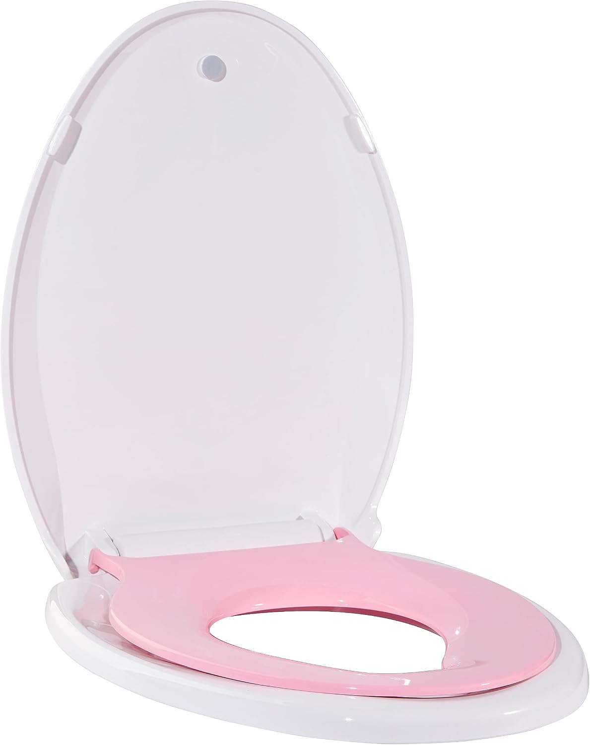 Elongated Toilet Seat, 19" Toilet Seat with Potty Training Seat for Kids, Quiet Close Hinges, Safe PP Material, Easy Install for Family Bathrooms, Pink