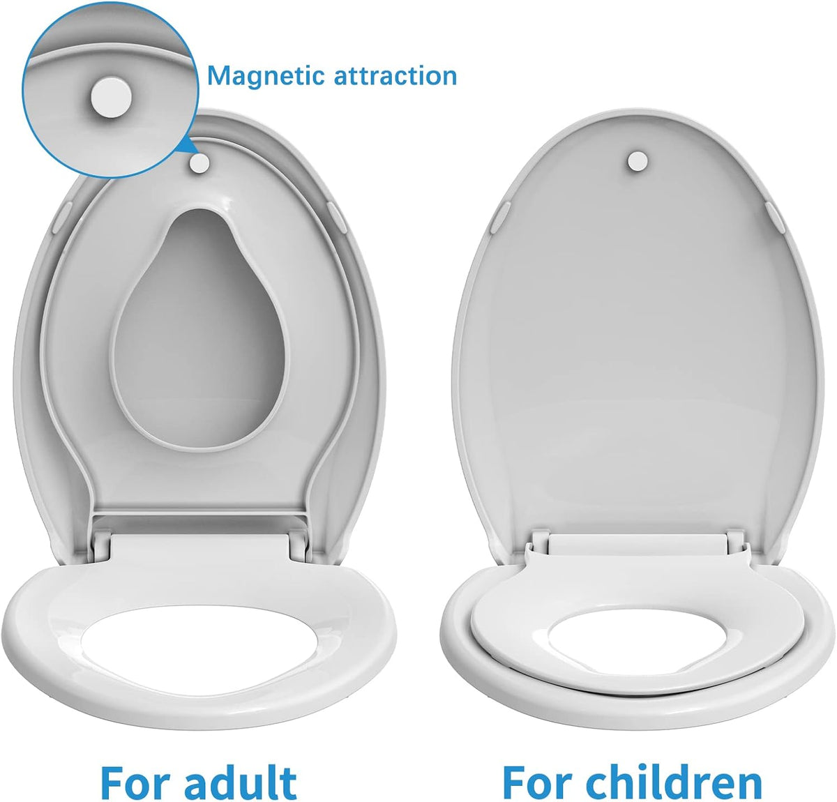 Elongated Toilet Seat, 19" Toilet Seat with Potty Training Seat for Kids, Quiet Close Hinges, Safe PP Material, Easy Install for Family Bathrooms, Pink