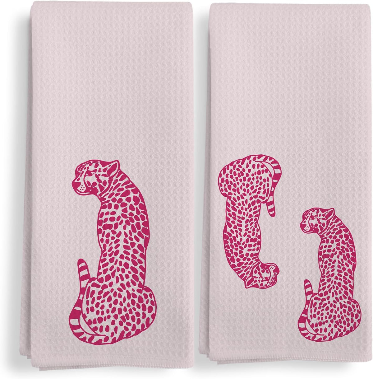 Preppy Pink Leopard Kitchen Towels, Hot Pink Cheetah Kitchen Towel Decorative Set of 2, Preppy Bathroom Decor,Checkered Towels for Bathroom,Trendy Leopard Hand Dish Tea Towel for Kitchen 16X24