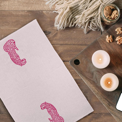 Preppy Pink Leopard Kitchen Towels, Hot Pink Cheetah Kitchen Towel Decorative Set of 2, Preppy Bathroom Decor,Checkered Towels for Bathroom,Trendy Leopard Hand Dish Tea Towel for Kitchen 16X24