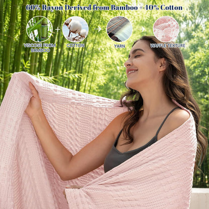Cooling Waffle Blanket for Hot Sleepers Queen Size, 90"x90", Pink