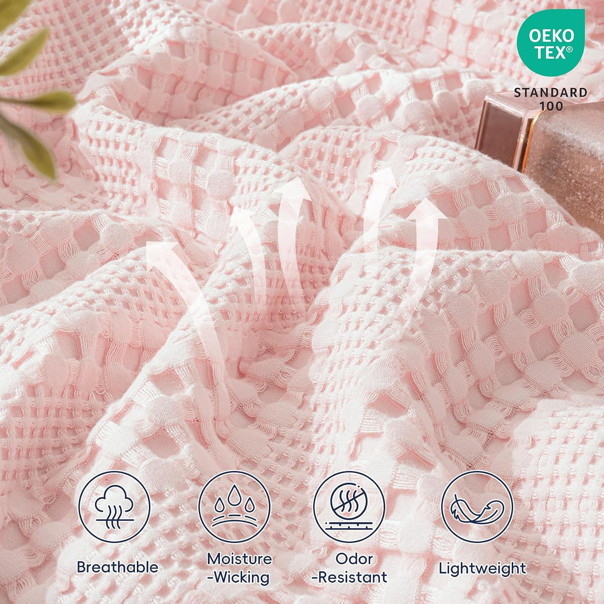 Cooling Waffle Blanket for Hot Sleepers Queen Size, 90"x90", Pink