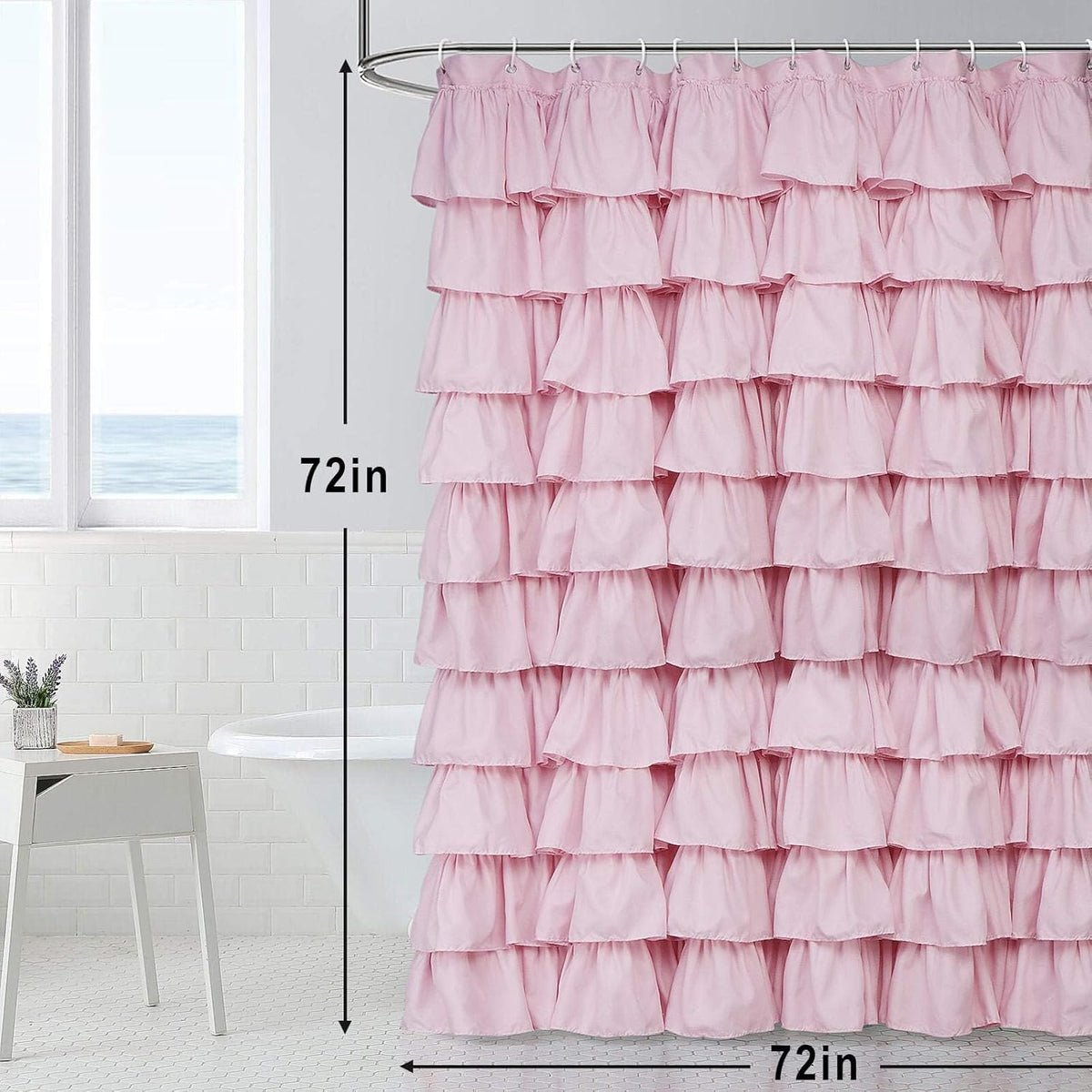 Volens Pink Ruffle Shower Curtain Farmhouse Rustic Fabric Cloth Shower Curtains for Bathroom, 72" x 72"