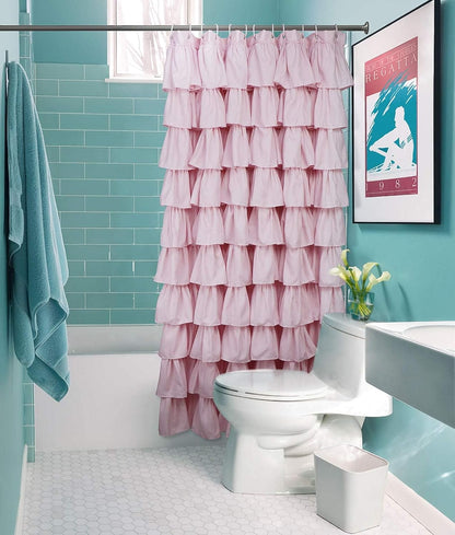 Volens Pink Ruffle Shower Curtain Farmhouse Rustic Fabric Cloth Shower Curtains for Bathroom, 72" x 72"
