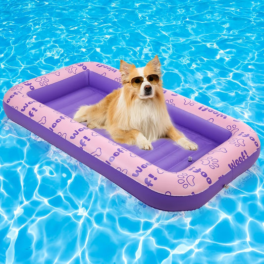 Dog Pool Float, Inflatable Floating Raft, Heavy Duty Pet Water Float Bed for Small Medium Large and Extra Large Dogs, Sturdy Comfortable Summer Dog Floatie for Swimming Pool Lake River Beach