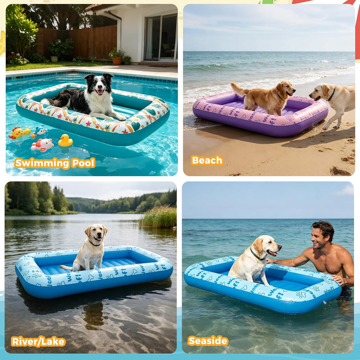 Dog Pool Float, Inflatable Floating Raft, Heavy Duty Pet Water Float Bed for Small Medium Large and Extra Large Dogs, Sturdy Comfortable Summer Dog Floatie for Swimming Pool Lake River Beach