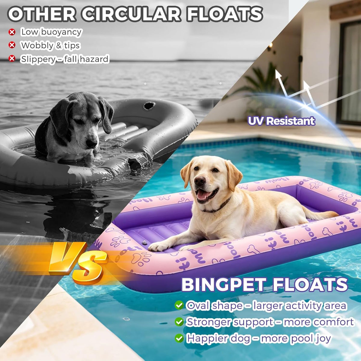 Dog Pool Float, Inflatable Floating Raft, Heavy Duty Pet Water Float Bed for Small Medium Large and Extra Large Dogs, Sturdy Comfortable Summer Dog Floatie for Swimming Pool Lake River Beach
