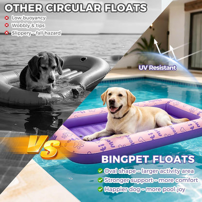Dog Pool Float, Inflatable Floating Raft, Heavy Duty Pet Water Float Bed for Small Medium Large and Extra Large Dogs, Sturdy Comfortable Summer Dog Floatie for Swimming Pool Lake River Beach