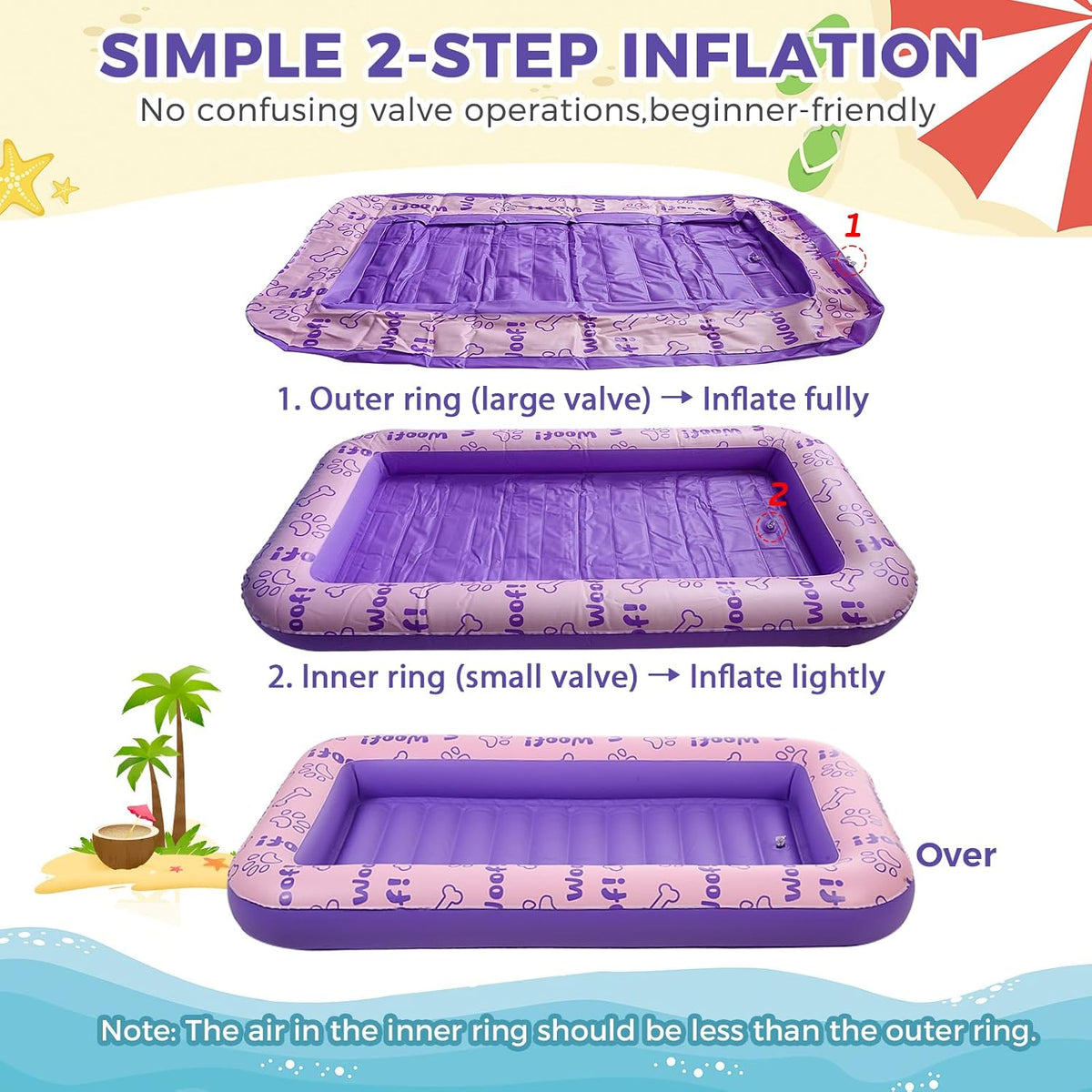 Dog Pool Float, Inflatable Floating Raft, Heavy Duty Pet Water Float Bed for Small Medium Large and Extra Large Dogs, Sturdy Comfortable Summer Dog Floatie for Swimming Pool Lake River Beach