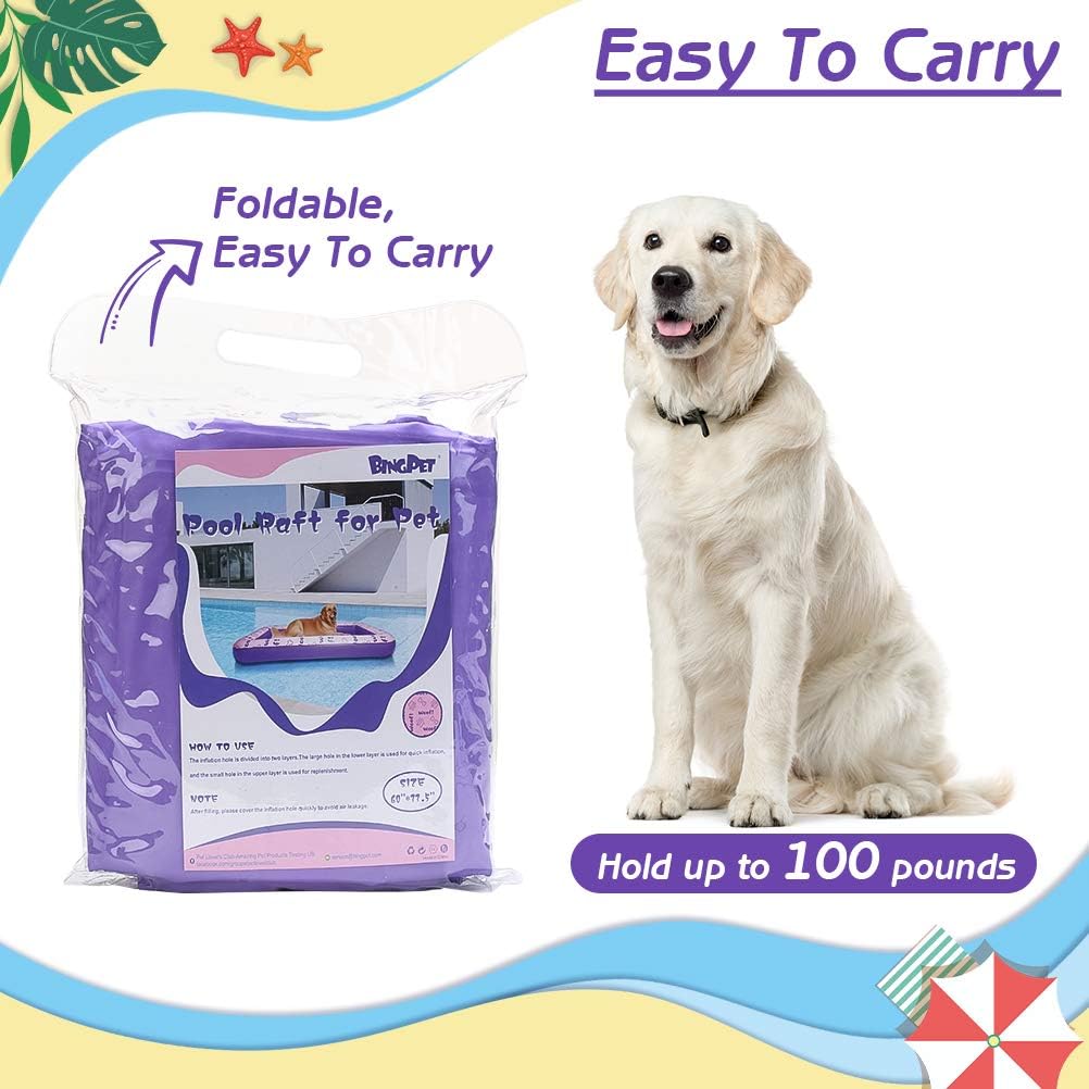 Dog Pool Float, Inflatable Floating Raft, Heavy Duty Pet Water Float Bed for Small Medium Large and Extra Large Dogs, Sturdy Comfortable Summer Dog Floatie for Swimming Pool Lake River Beach