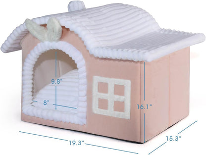 Rabbit Cat House for Indoor Cats, Cute Covered Cat Bed with Spacious Interior, Pet Cave Bed Up to 3-15 Lbs Kitten, Pink