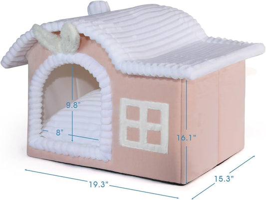 Rabbit Cat House for Indoor Cats, Cute Covered Cat Bed with Spacious Interior, Pet Cave Bed Up to 3-15 Lbs Kitten, Pink