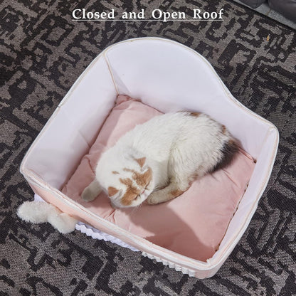 Rabbit Cat House for Indoor Cats, Cute Covered Cat Bed with Spacious Interior, Pet Cave Bed Up to 3-15 Lbs Kitten, Pink