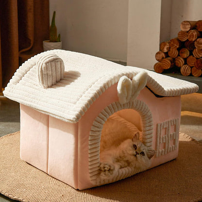 Rabbit Cat House for Indoor Cats, Cute Covered Cat Bed with Spacious Interior, Pet Cave Bed Up to 3-15 Lbs Kitten, Pink